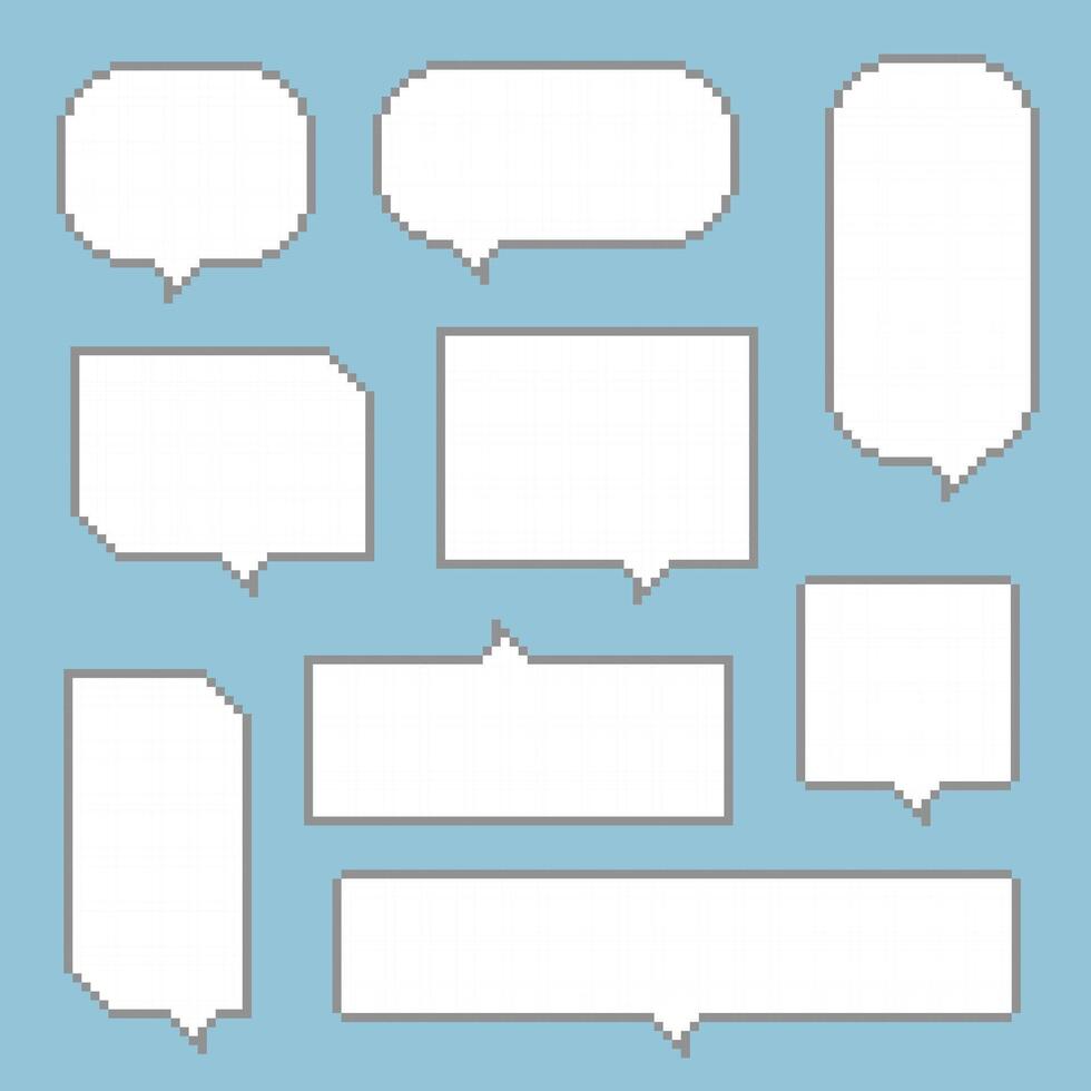 collection set of retro game 8bit pixel speech bubble balloon black and white color vector