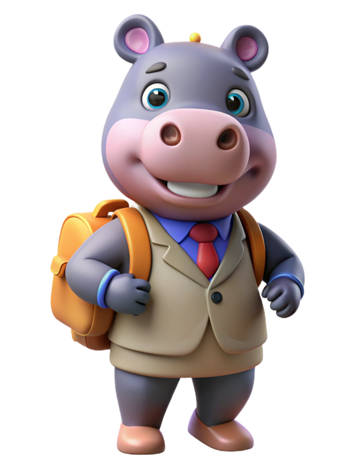 Hippo Back to School 3d Illustration png