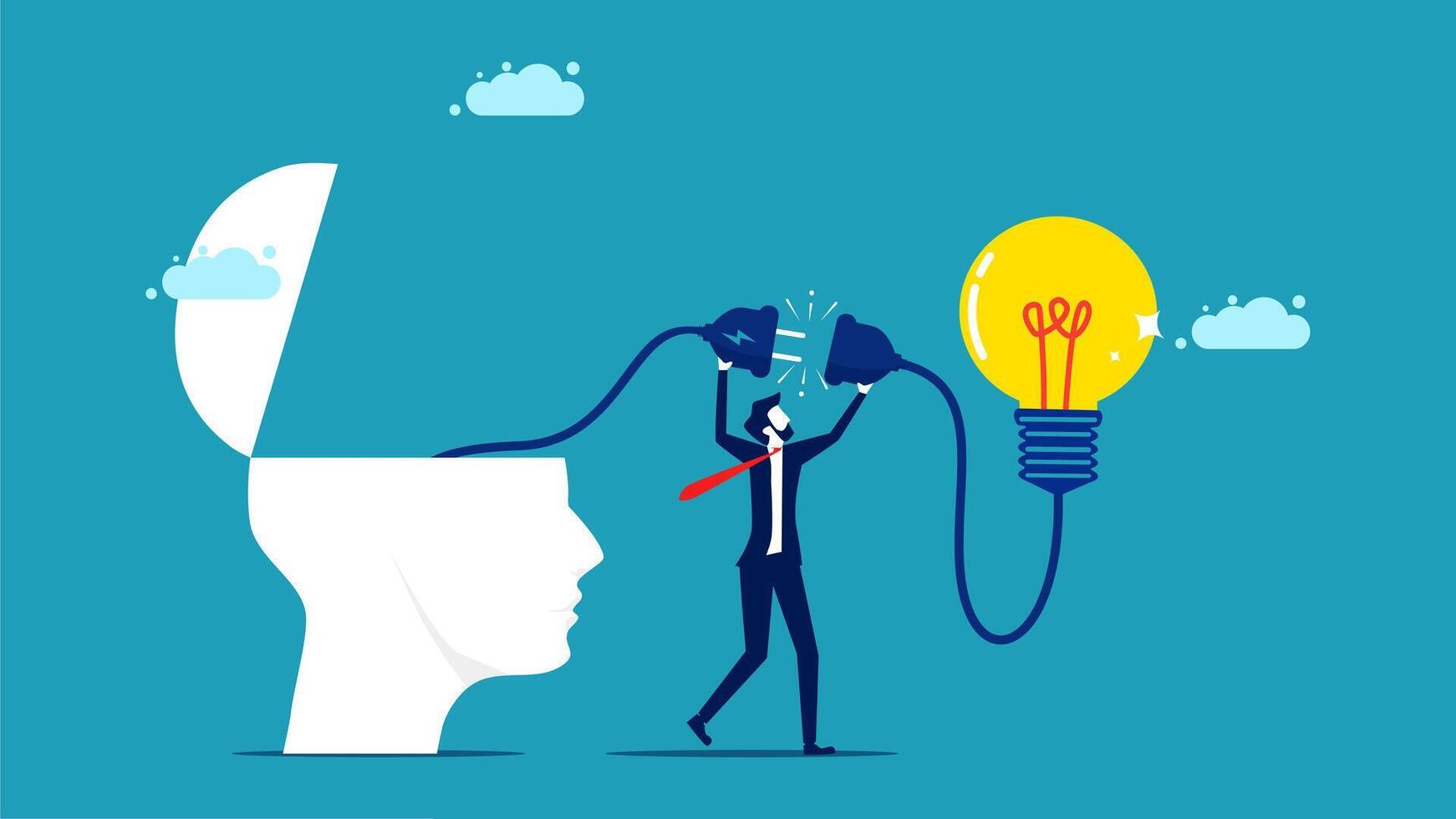businessman with light bulb in his head and a man with a business suit holding a light bulb vector