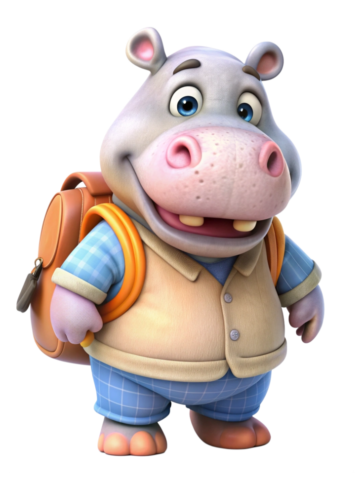 Hippopotamus Back to School Render png