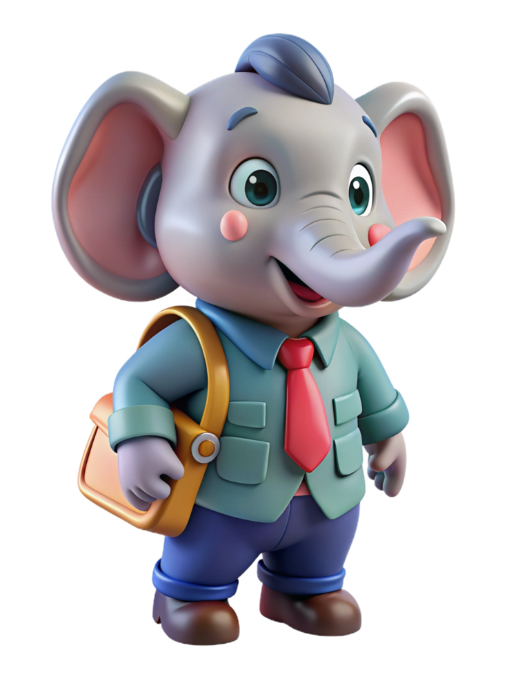 Elephant Back to School 3d Character png
