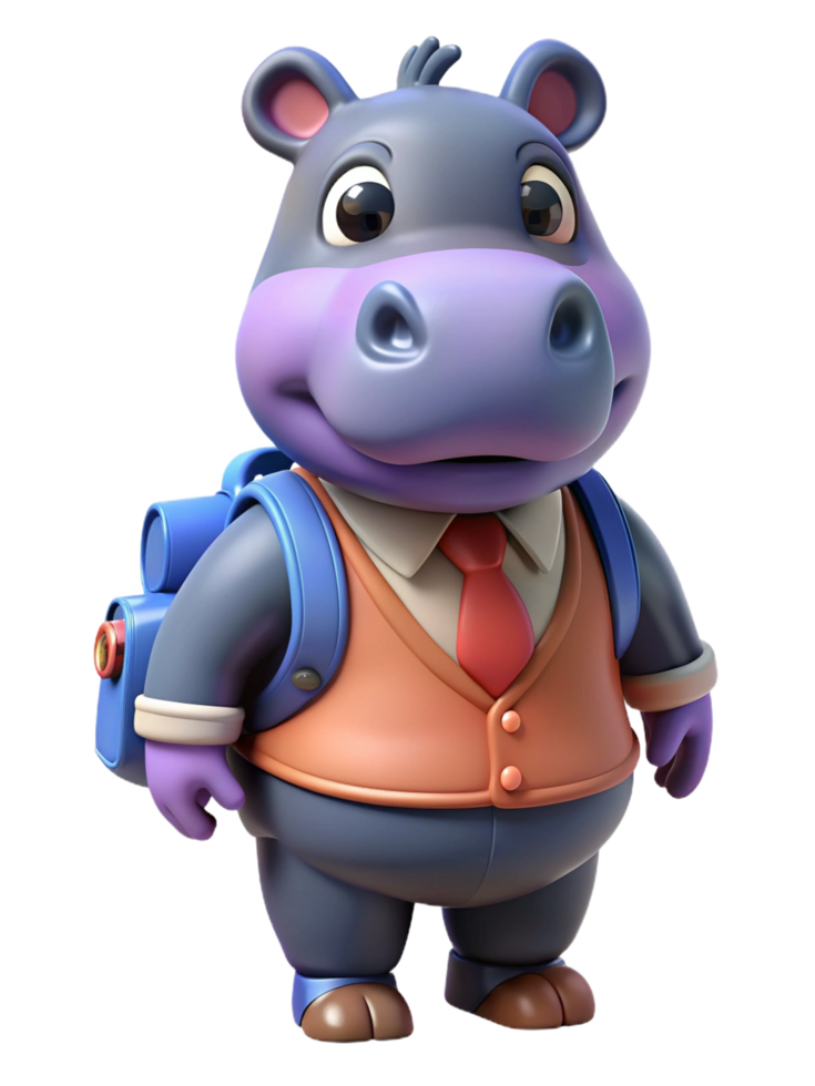 Hippo Back to School 3d Concept png