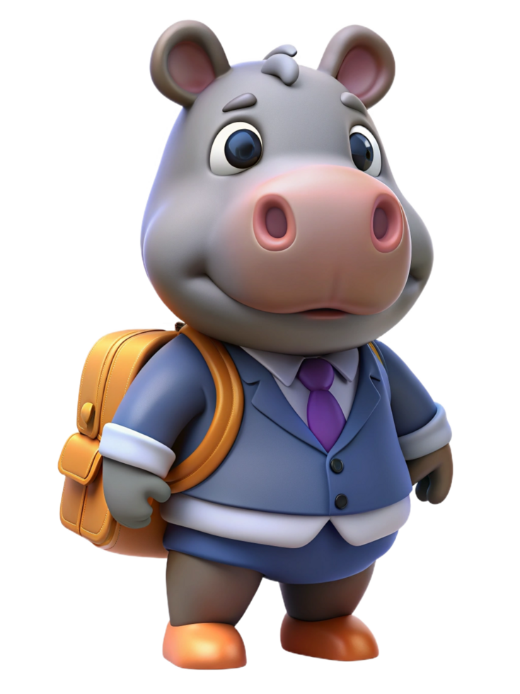 Hippo Back to School 3d Style png