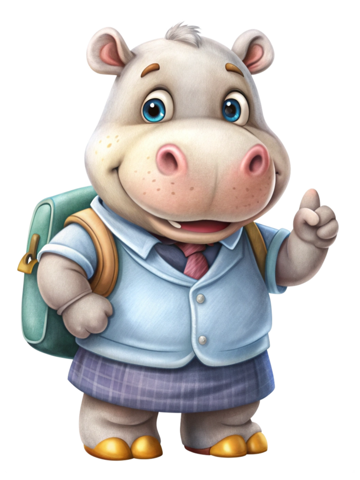 Hippopotamus Back to School Mascot png