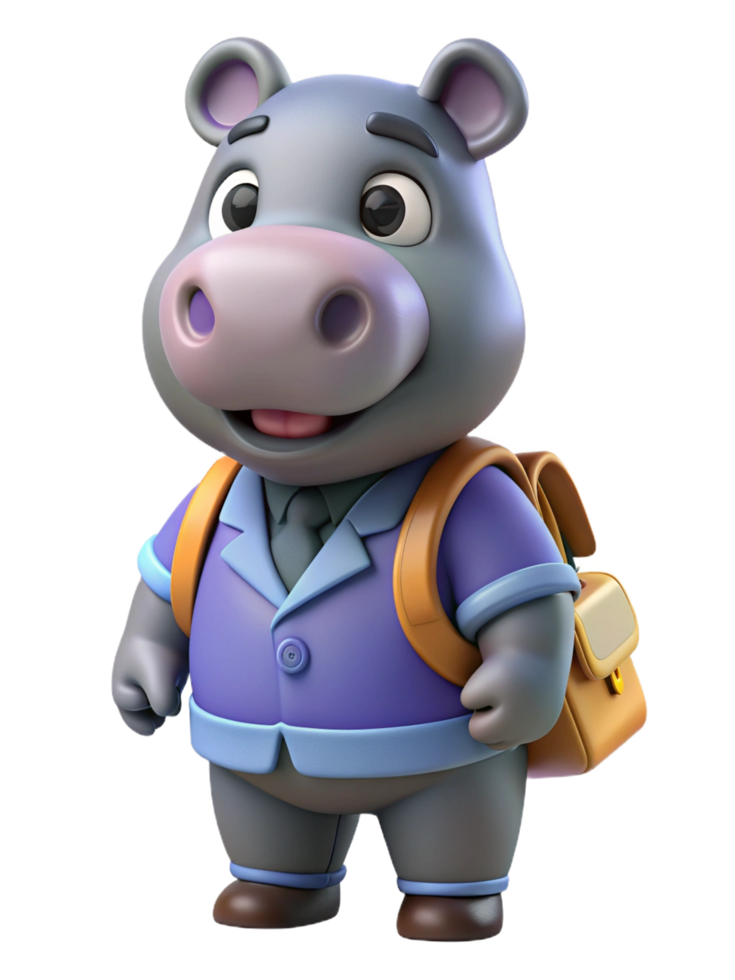 Hippo Back to School 3d Asset png