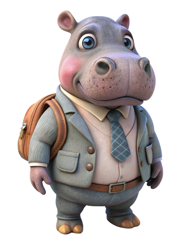 Hippopotamus Back to School 3d Style png