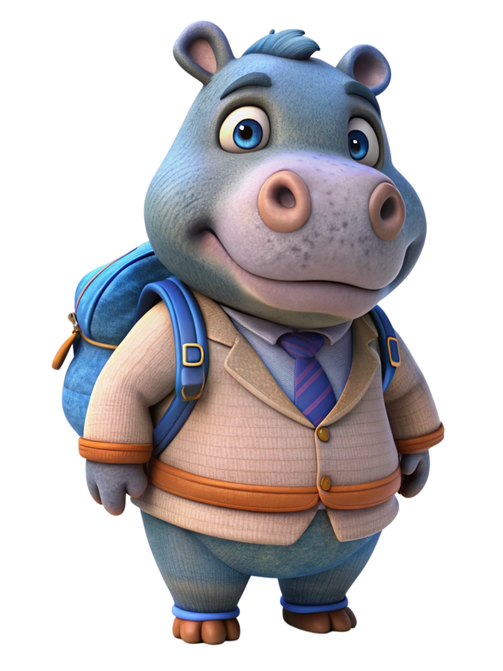 Hippopotamus Back to School 3d Concept png