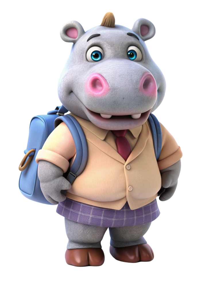 Hippopotamus Back to School Character png