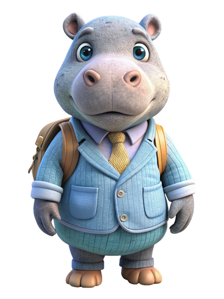 Hippopotamus Back to School 3d Graphic png