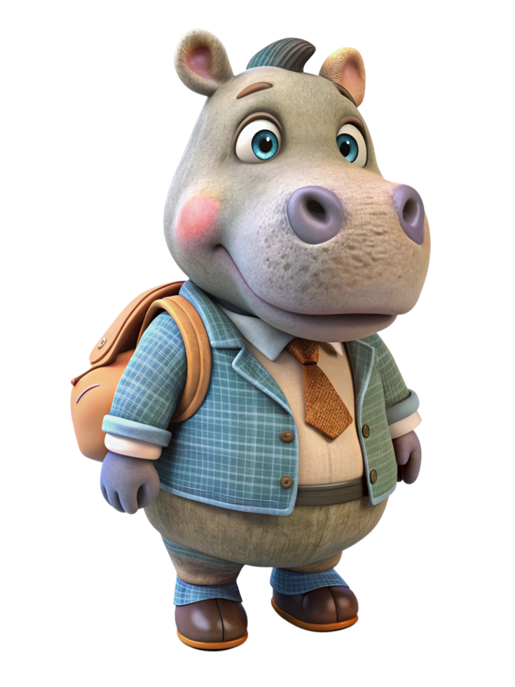 Hippopotamus Back to School 3d Asset png