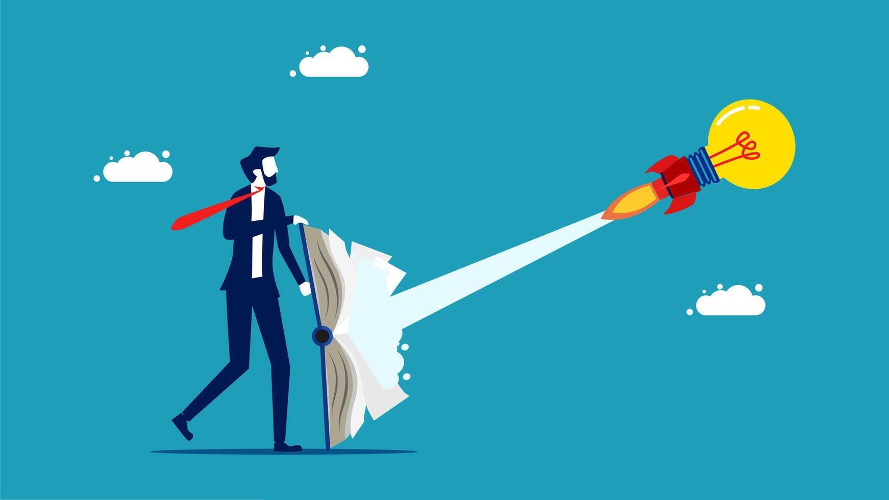 businessman with a rocket and a light bulb vector