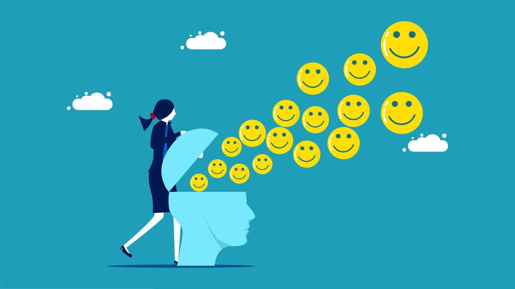 a woman is looking at a smiling face in a head vector