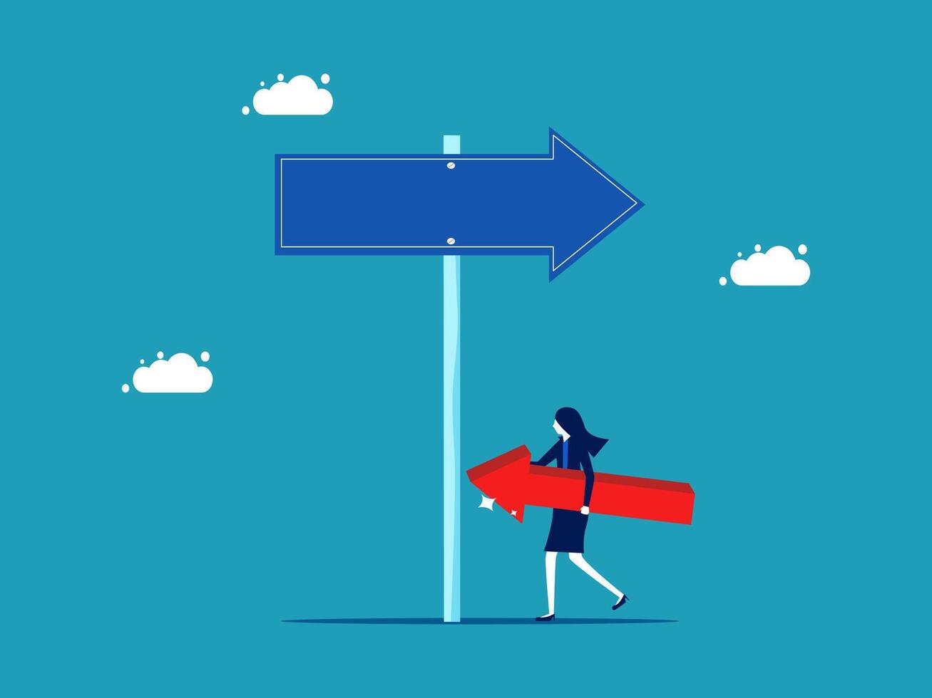 businesswoman holding arrow sign pointing to the right direction vector