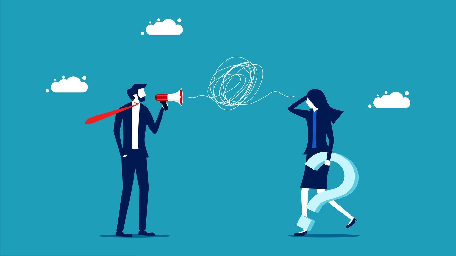 businessman and woman with megaphone, business communication concept vector