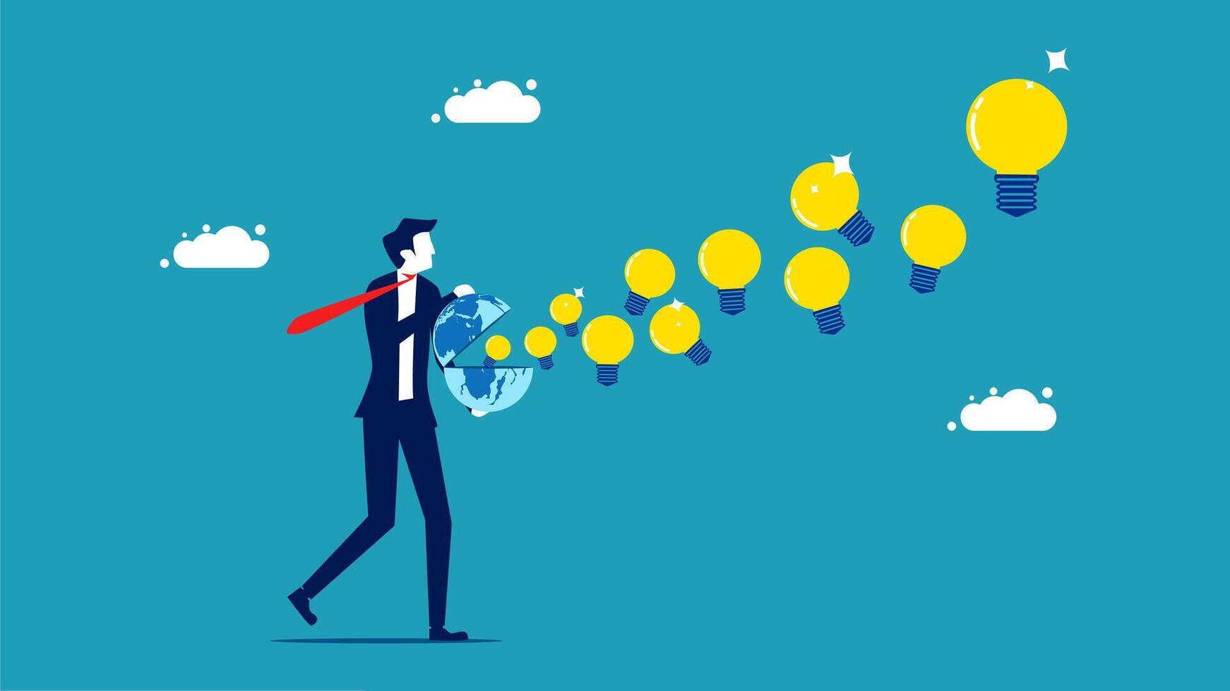 businessman with light bulb in hand and many light bulbs vector