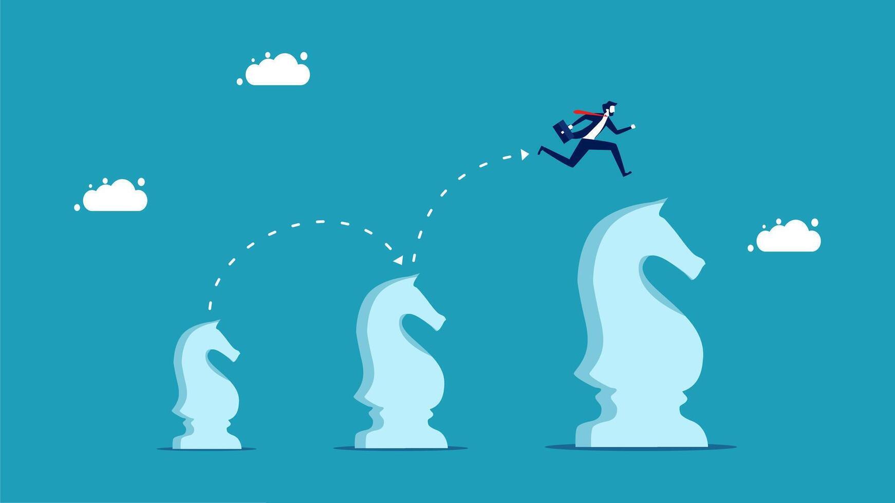 businessman running to the end of the chess pieces vector