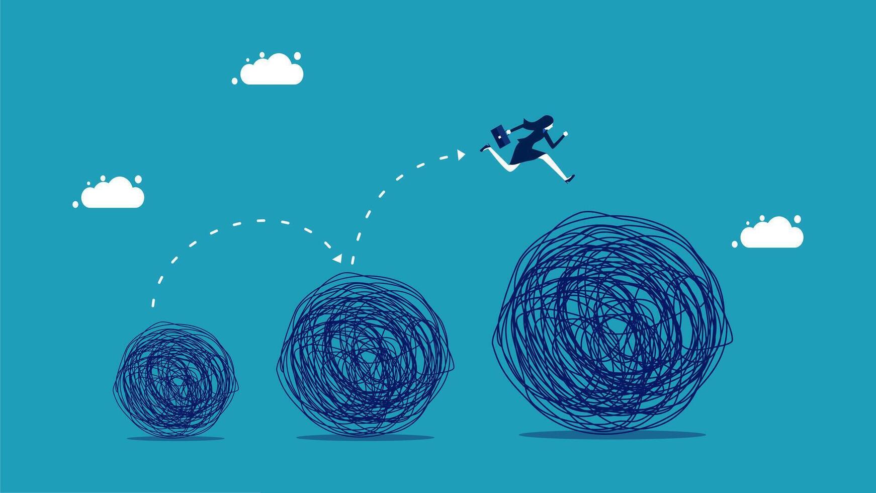 businessman jumping over a mountain of scribbles vector