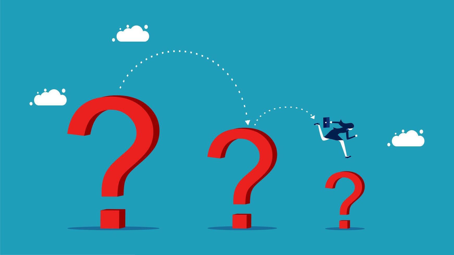 businessman is climbing up the question mark to reach the cloud vector