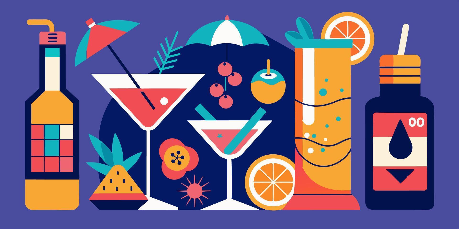 In this illustration, there is a wide variety of drinks available vector