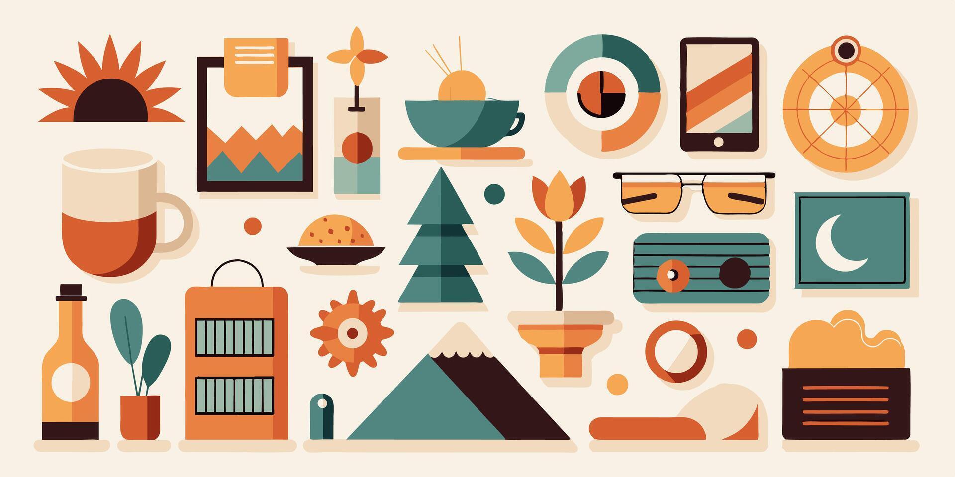 A collection of colorful icons displayed against a white backdrop vector