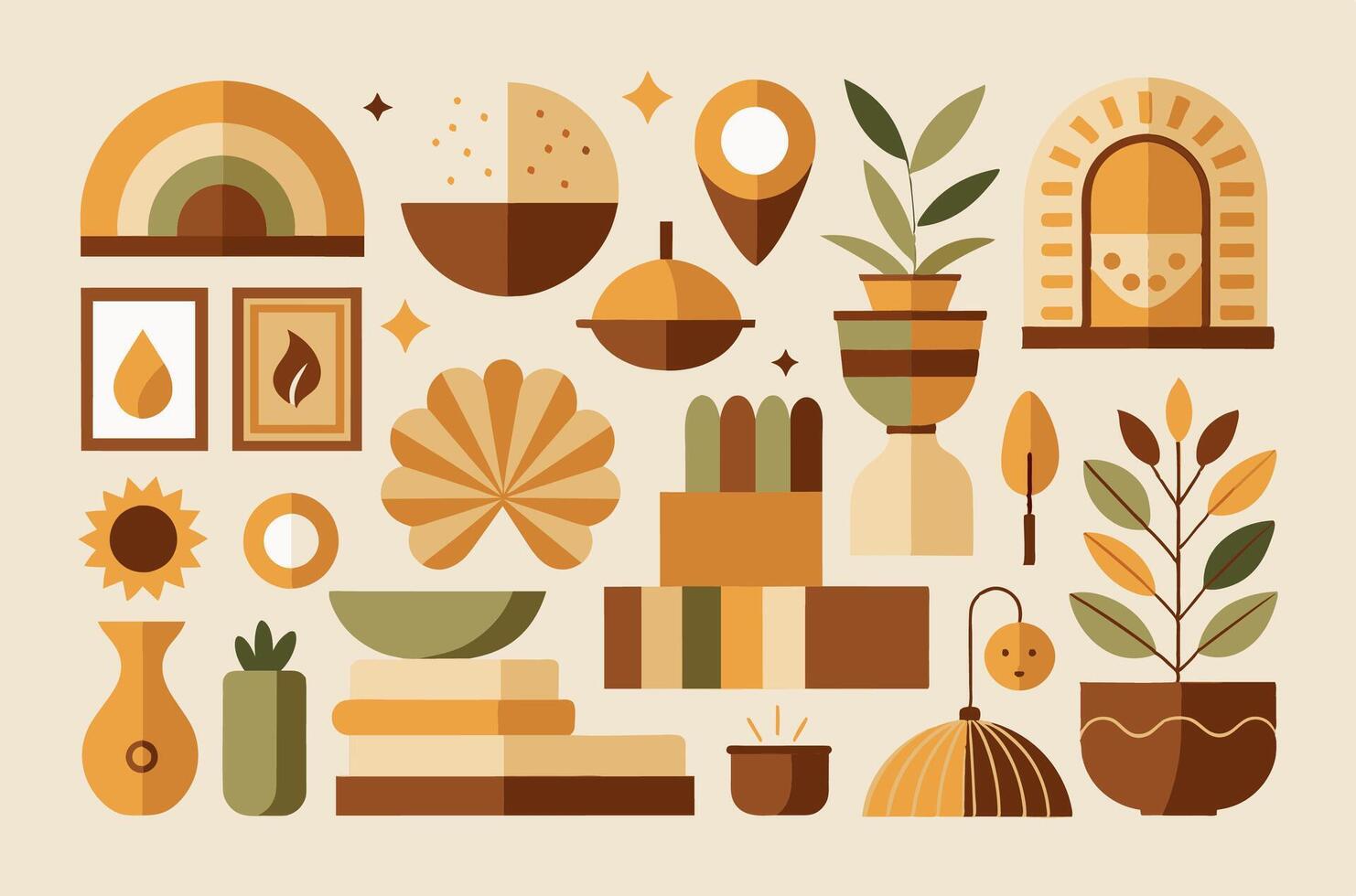 Illustration of various objects and plants designed in a flat style vector