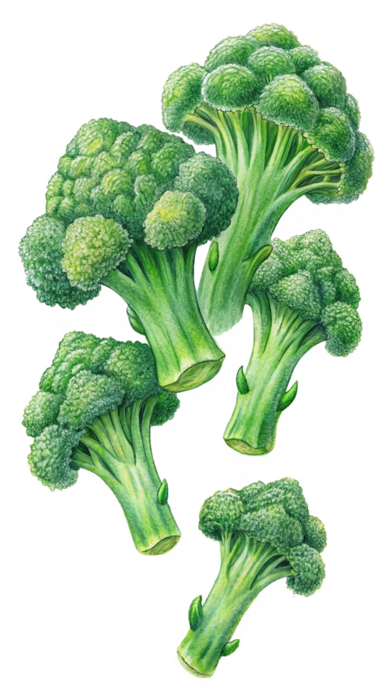 Flying Fresh Broccoli Hand Drawn Graphic png