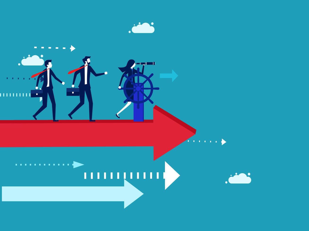 business people walking on an arrow pointing to the future vector