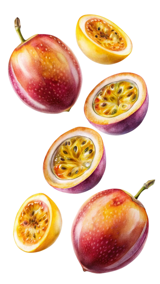 Flying Passion Fruits Hand Drawn Art png