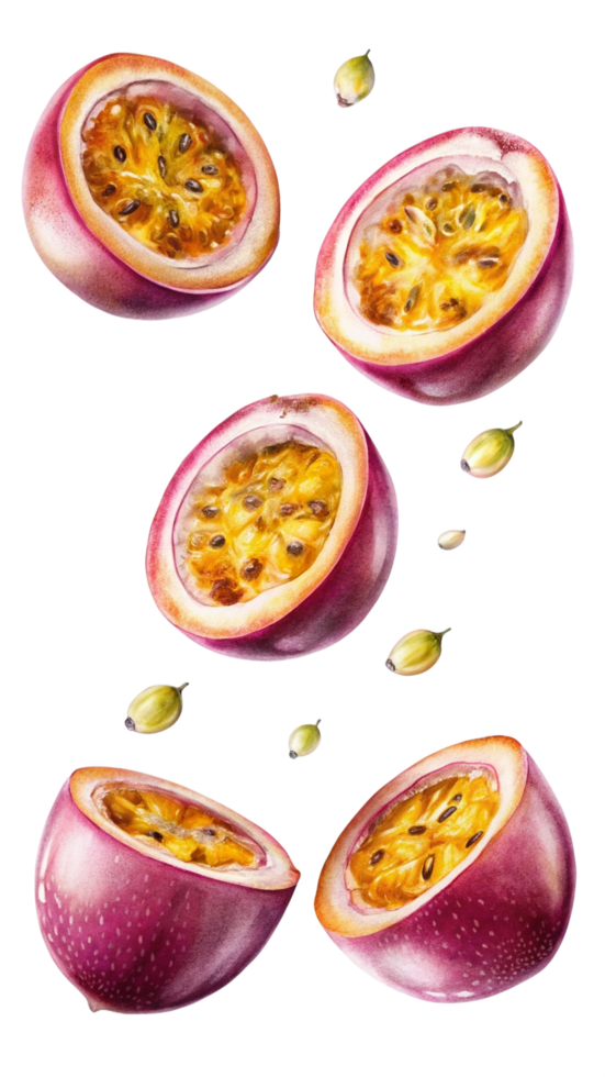 Flying Passion Fruits Hand Drawn Clip Art png