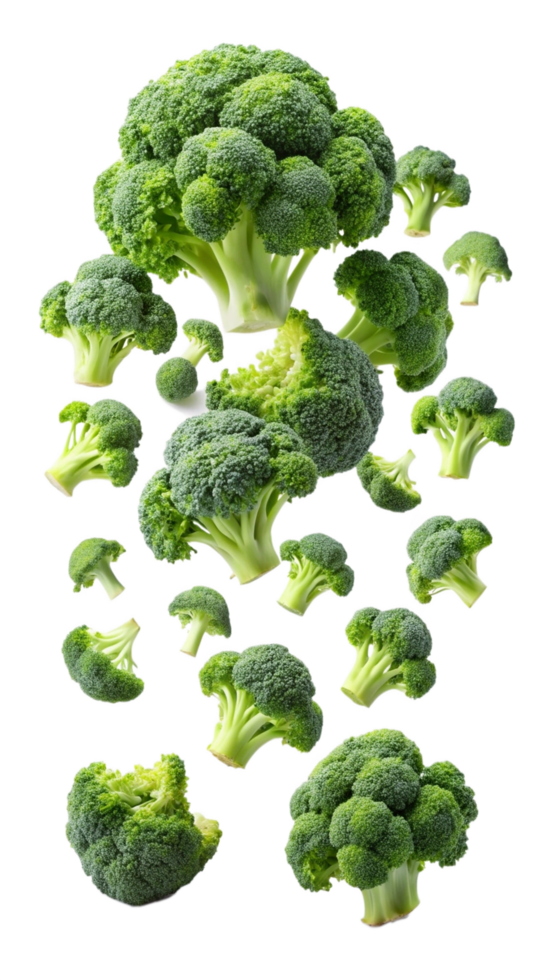 Flying Fresh Broccoli Vegetables Realistic Image png