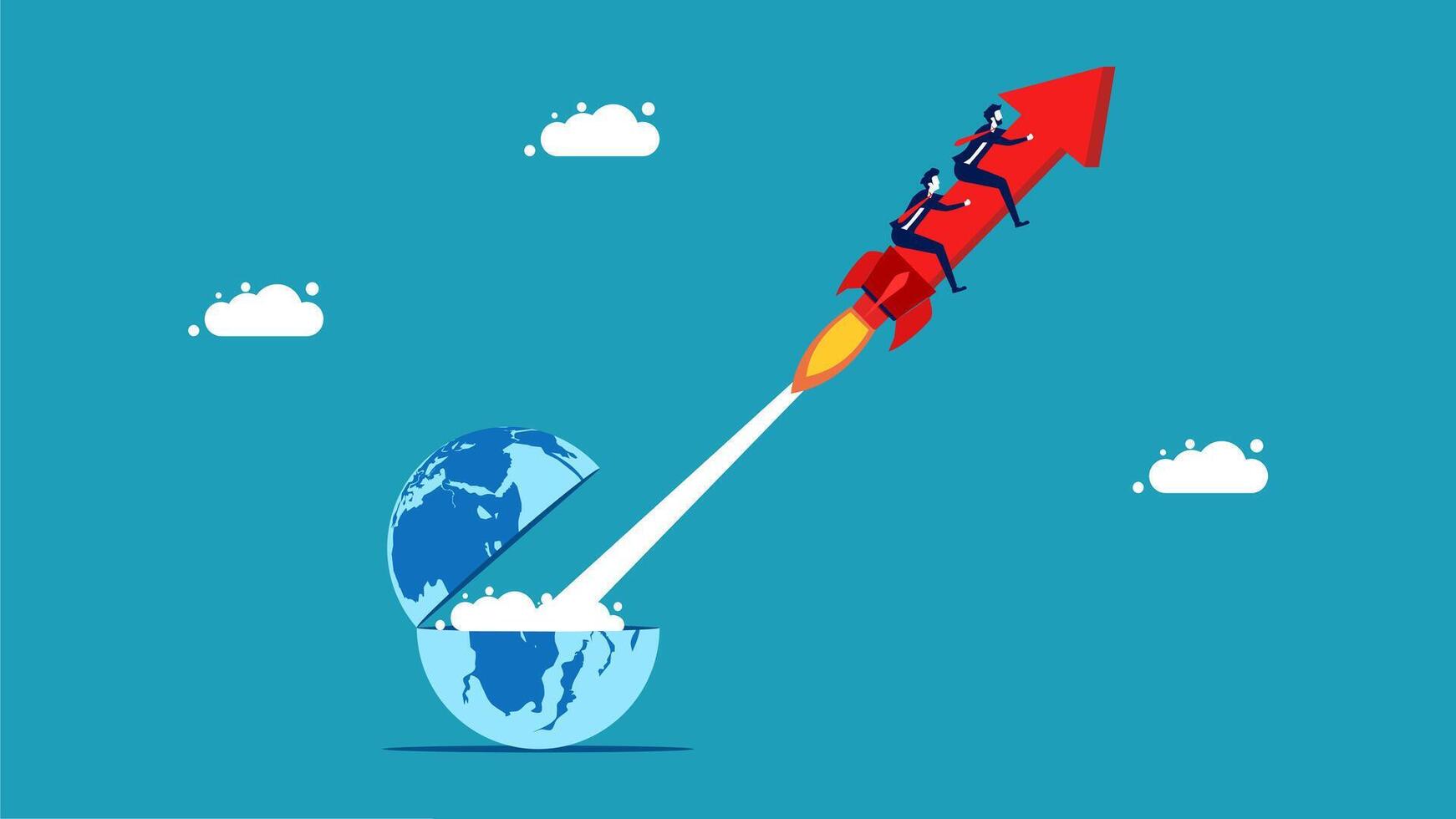 a rocket is launching into the sky with a globe vector