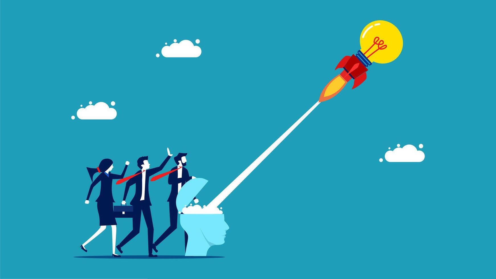 business people are standing in front of a rocket vector