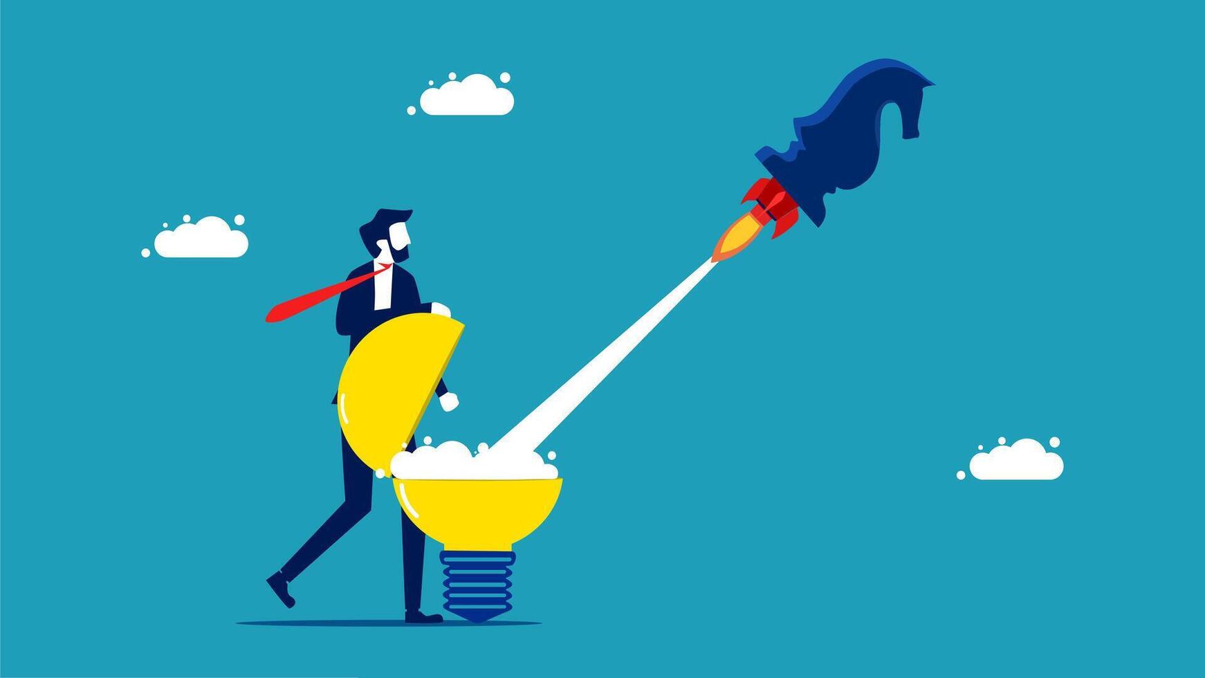 businessman with rocket launching from light bulb vector