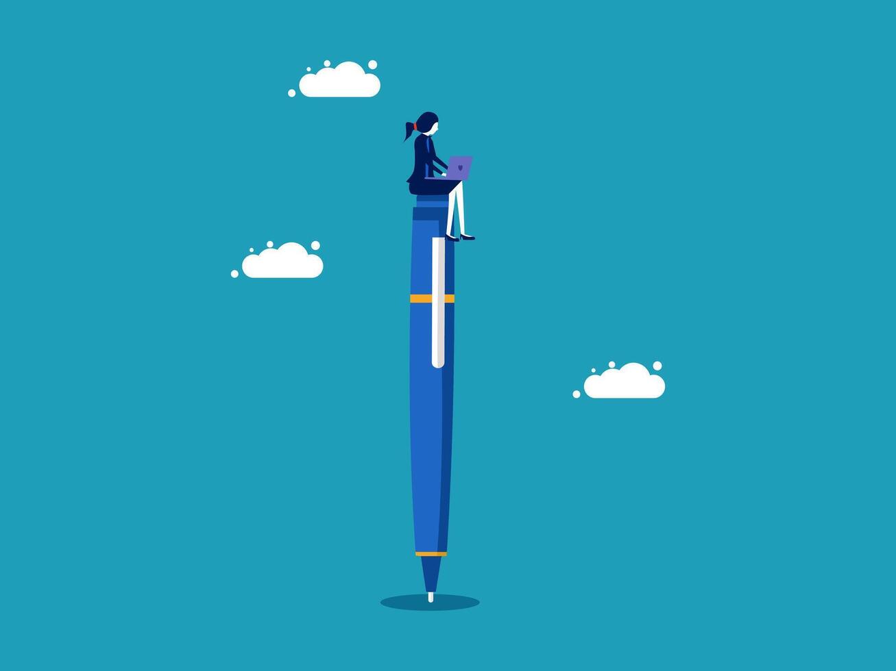 a person sitting on top of a pen with clouds in the background vector