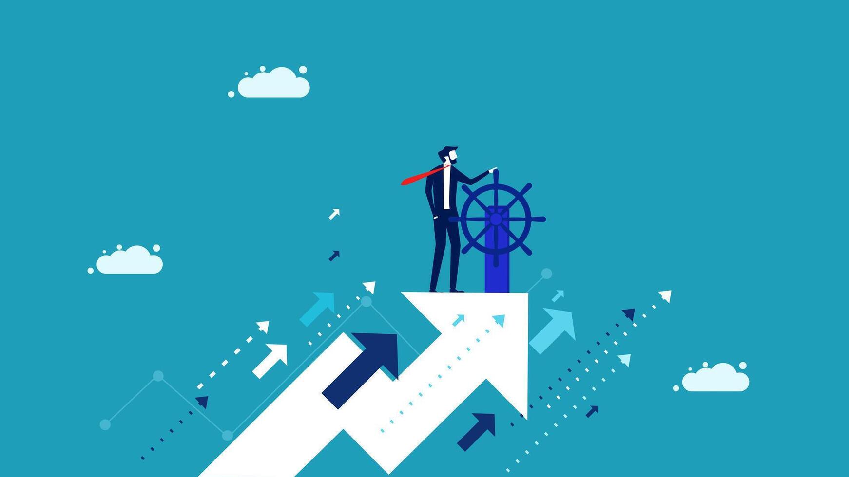businessman on top of arrow pointing to the future vector