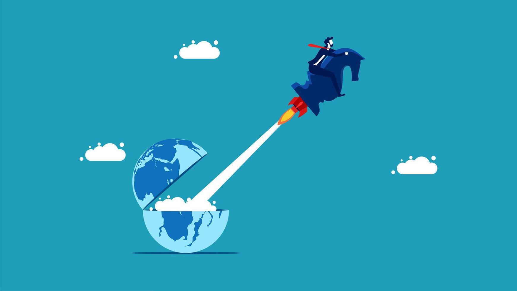 a rocket is flying over the earth and the world vector