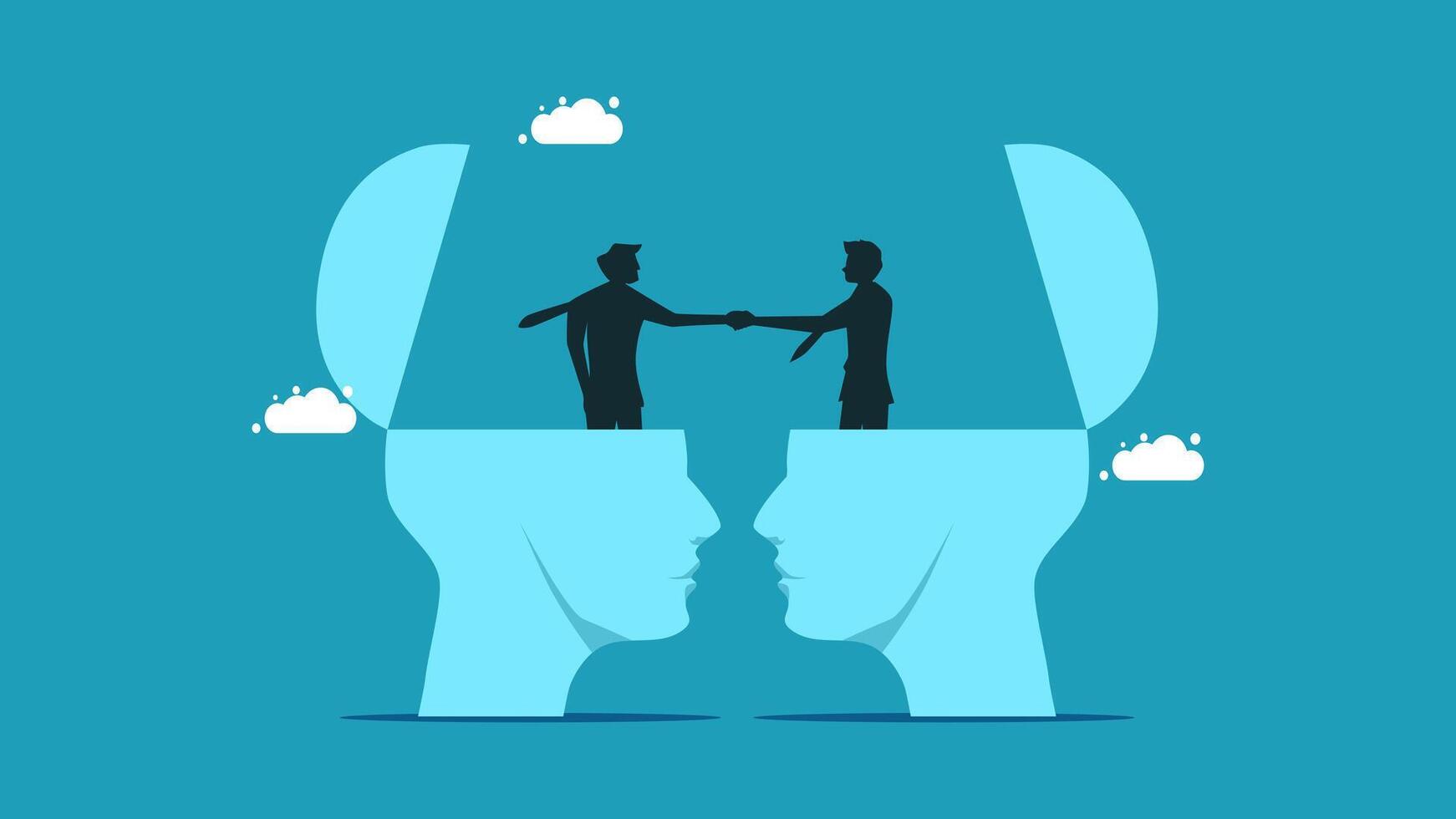 two people shaking hands in the head of a person vector