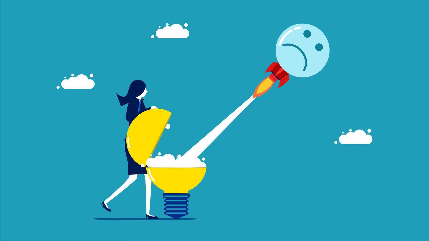 a woman is holding a rocket and a light bulb vector