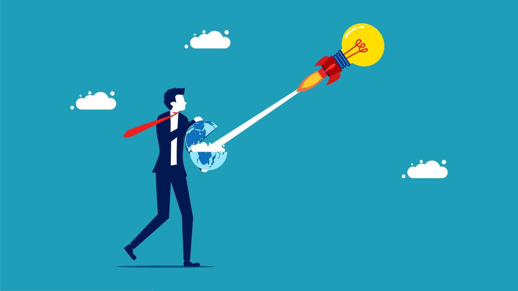 businessman with a rocket on his back and a light bulb vector