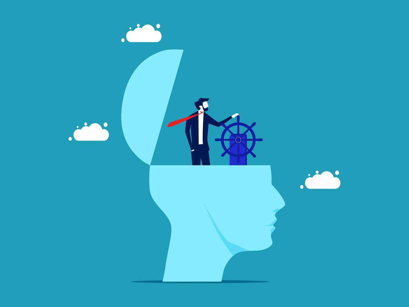 businessman with a ship steering in the head of a man vector
