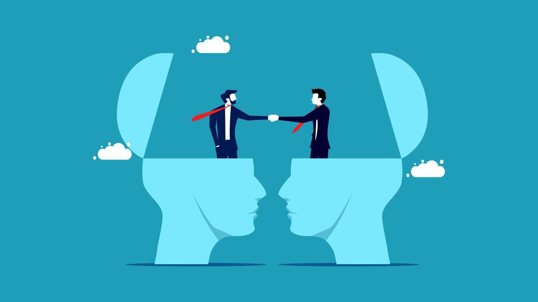 two businessmen shaking hands in the head of a person vector