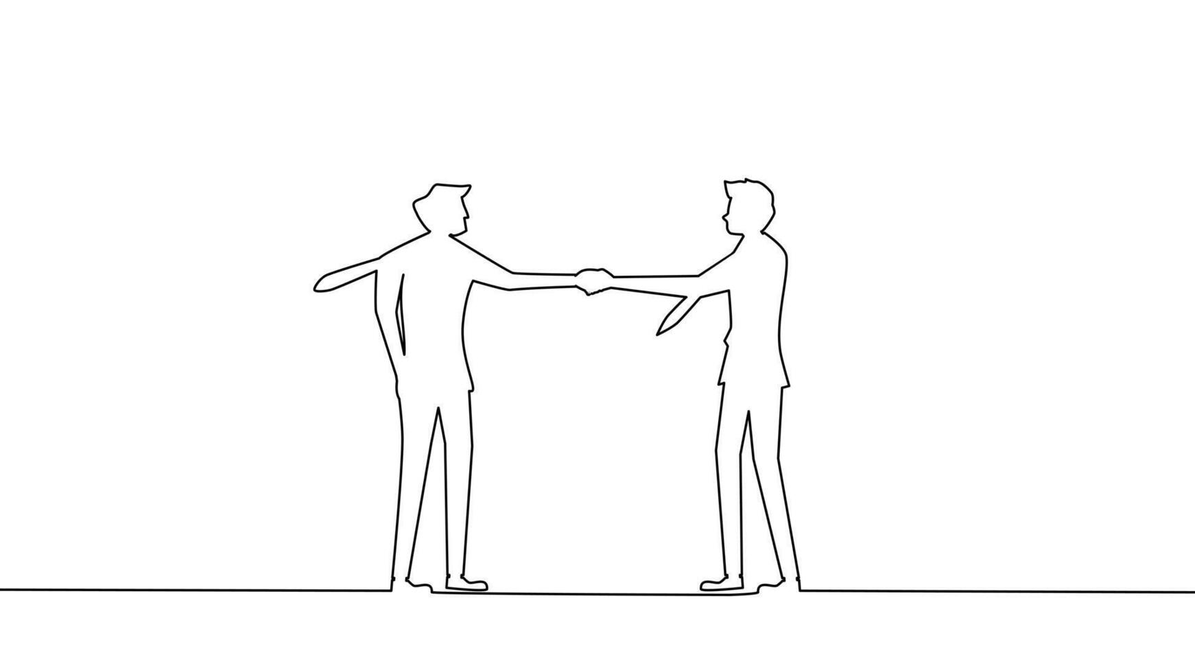 one line drawing of two businessmen shaking hands vector