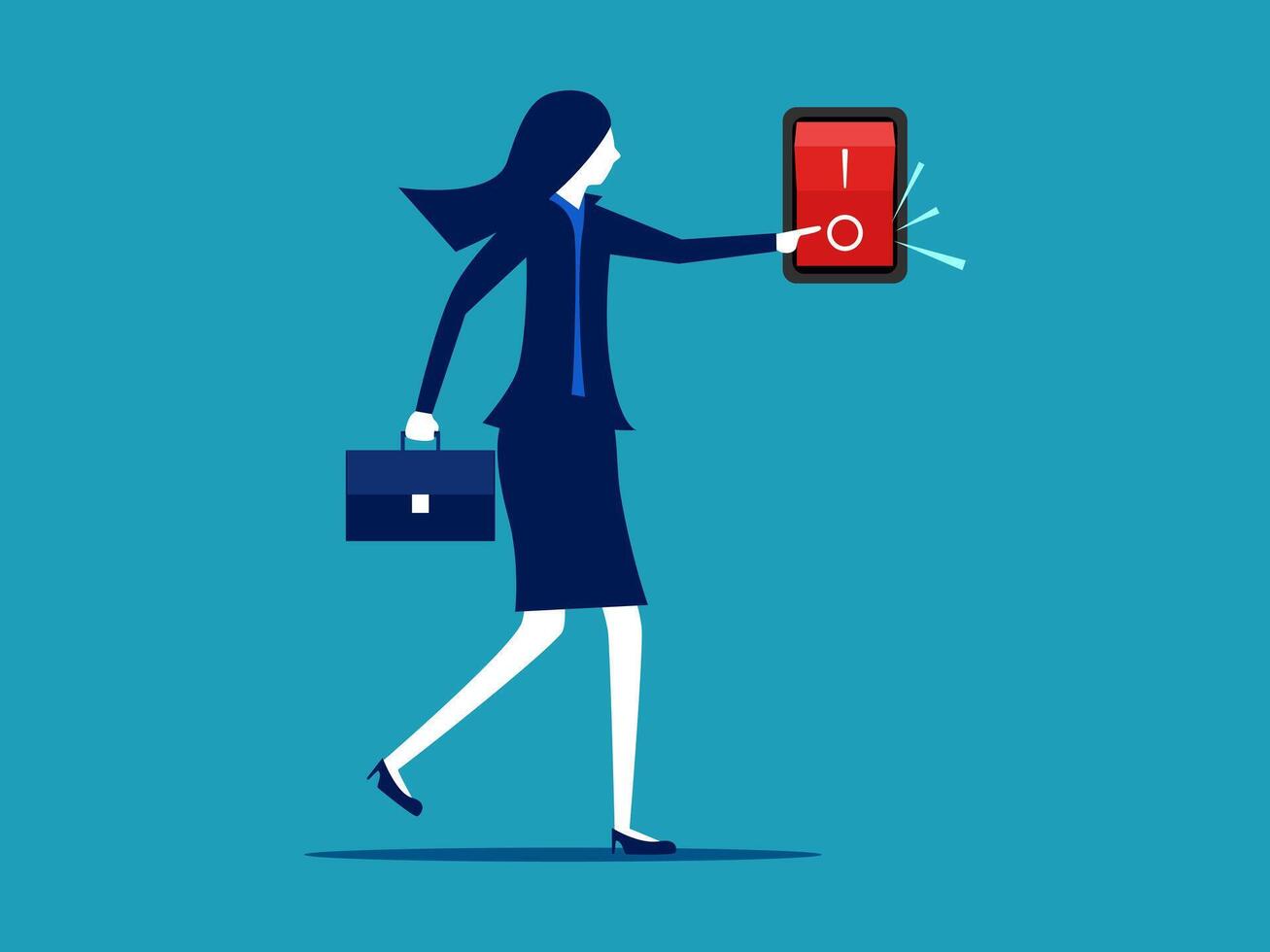 businesswoman holding a smartphone with a red button vector