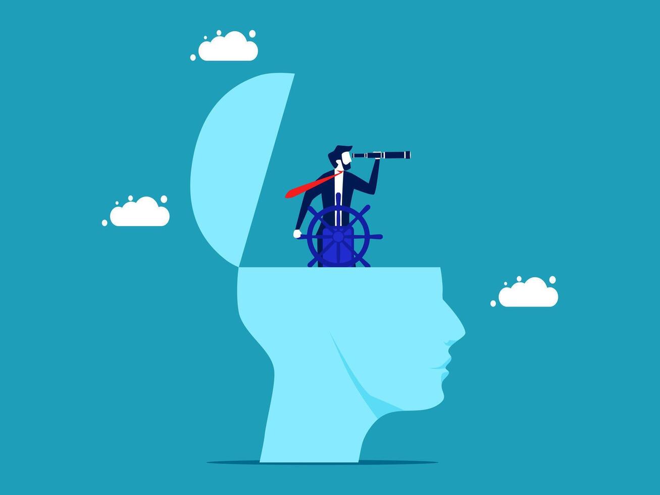 businessman with a telescope on top of a head vector