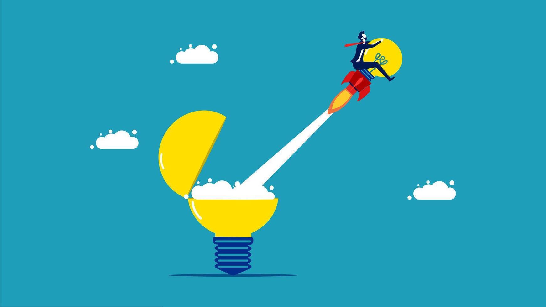 businessman flying on a rocket to the moon vector
