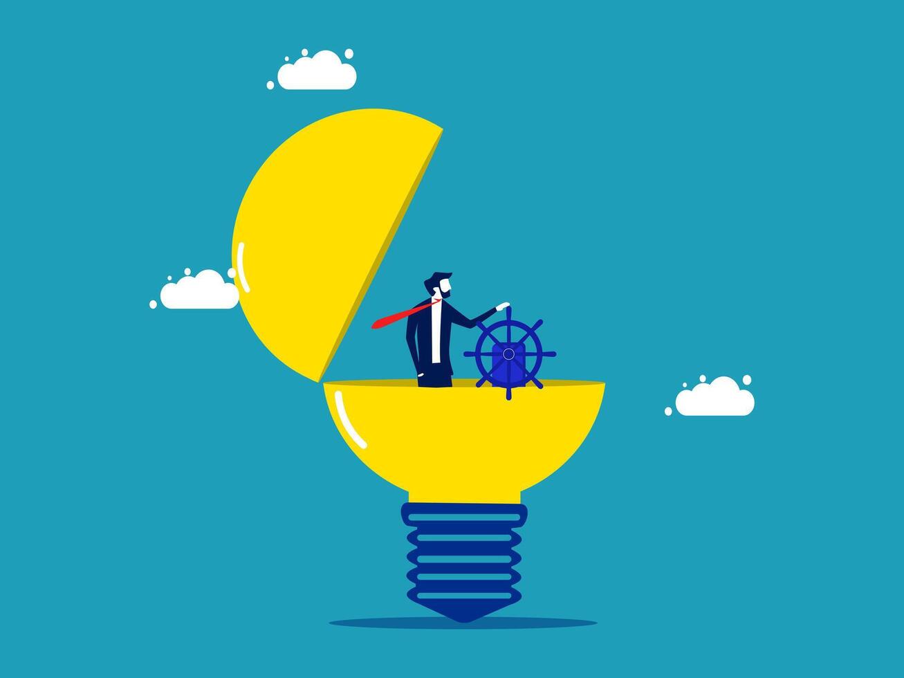 businessman in light bulb with a wheel and a ship vector