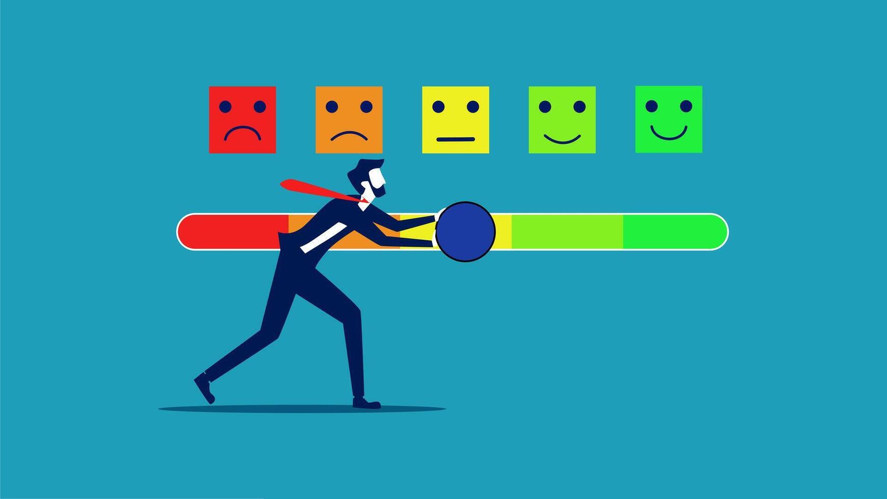 businessman pushing a button with different emotions vector