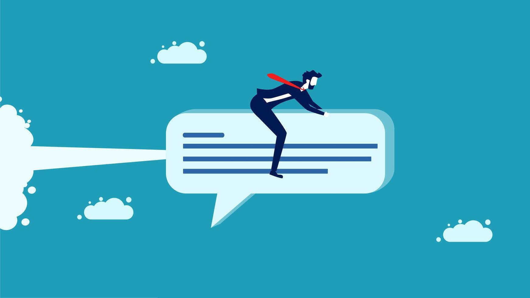 a man in a suit is sitting on top of a speech bubble vector