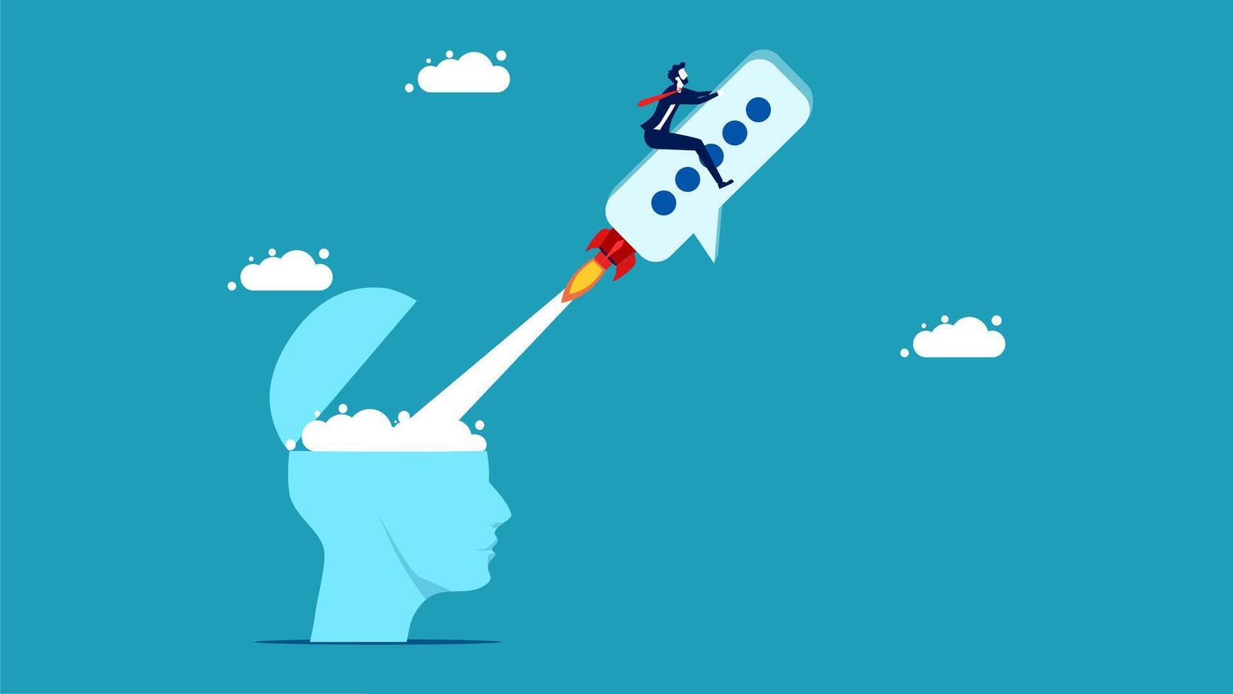 a man is flying a rocket into a head vector