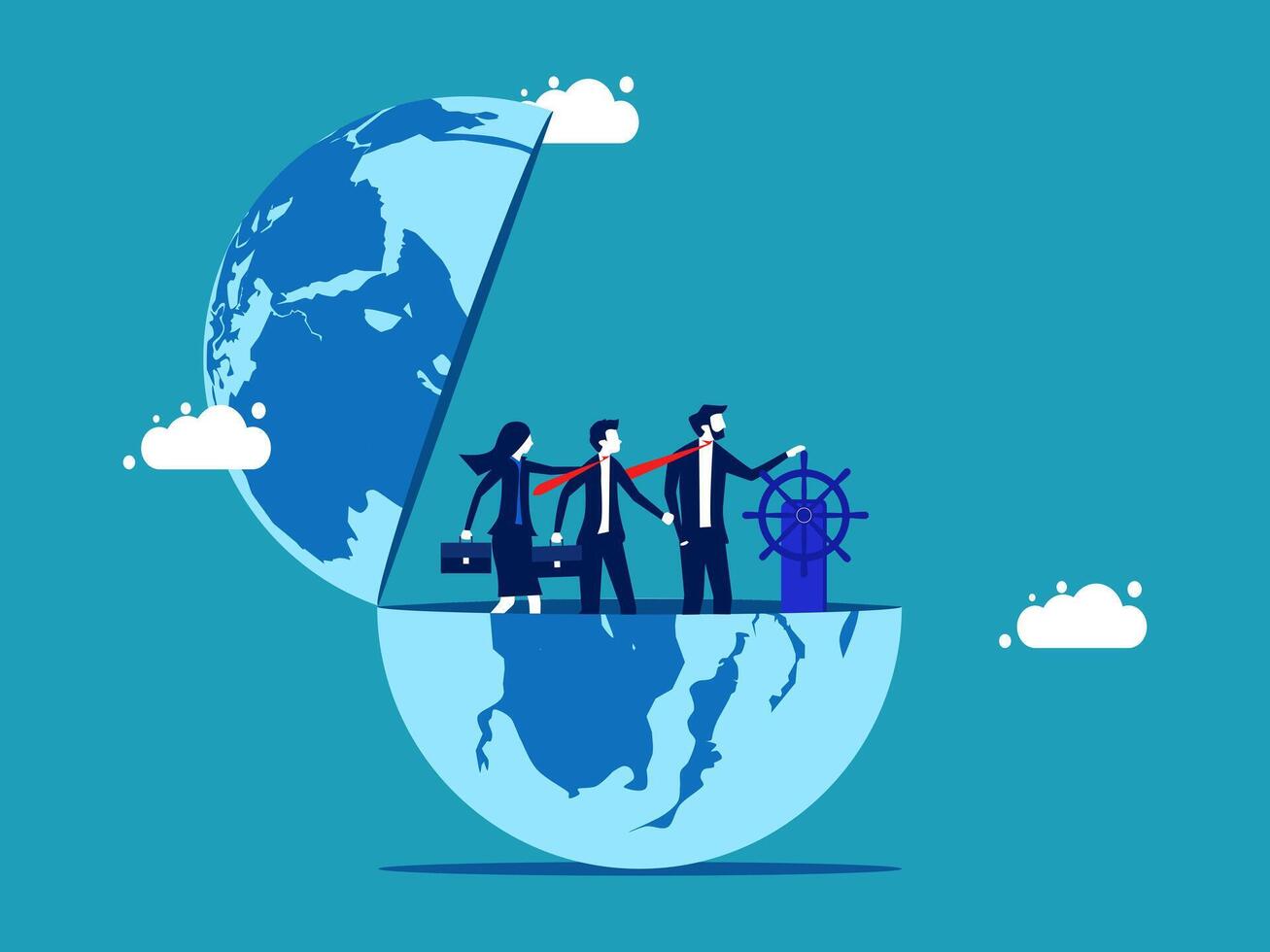 business people standing on top of the globe vector